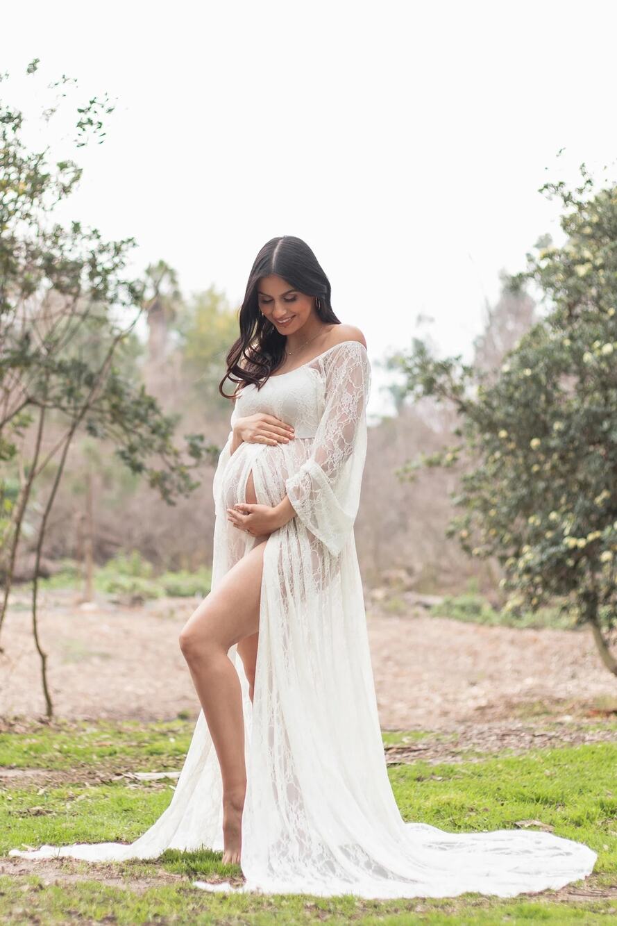 PinkBlush Off Shoulder Lace Boho Bell Sleeve Maternity Photoshoot Gown XL NWT